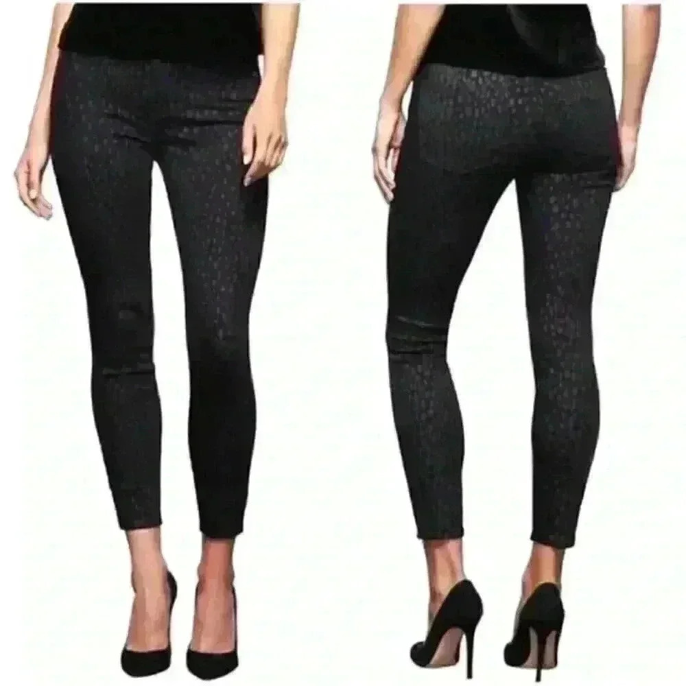 GOOD American Good Legs Crop Black Foil Leopard High Waist Animal Print Size 16